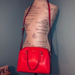 Red bright leather authentic coach purse